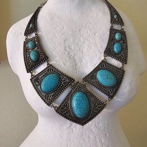 Statement Turquoise & Silver Necklace